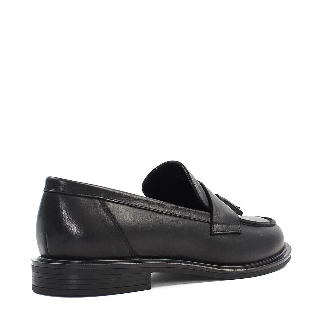 Kadın Siyah Püsküllü Deri Loafer