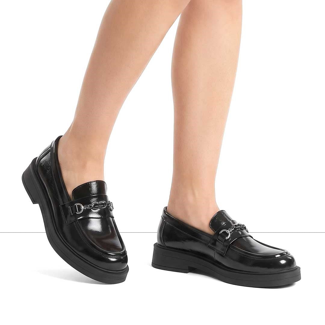 Kadın Siyah Rugan Deri Loafer