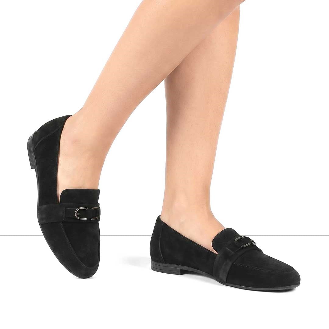 Kadın Siyah Süet Deri Loafer
