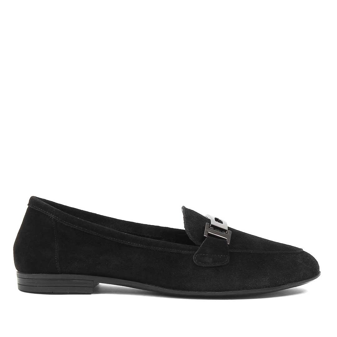 Kadın Siyah Süet Tokalı Deri Loafer