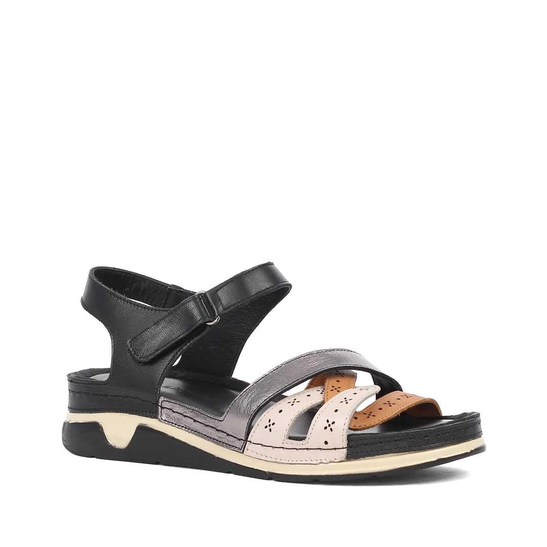 Kadın Siyah Taba Bilekten Bantlı Deri Sandalet