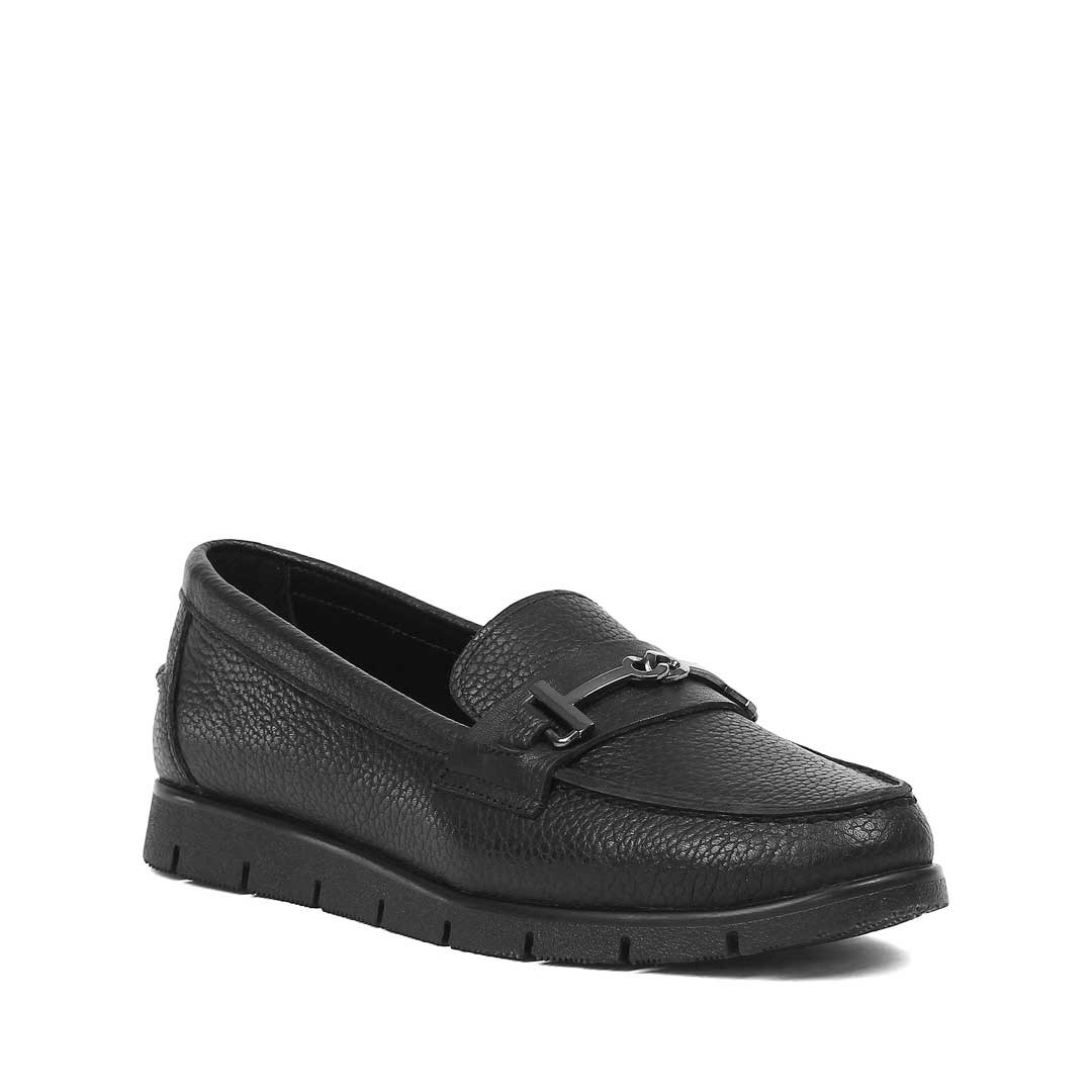 Kadın Siyah Tokalı Deri Loafer