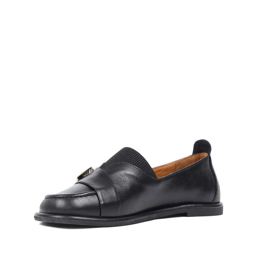 Kadın Siyah Tokalı Deri Loafer
