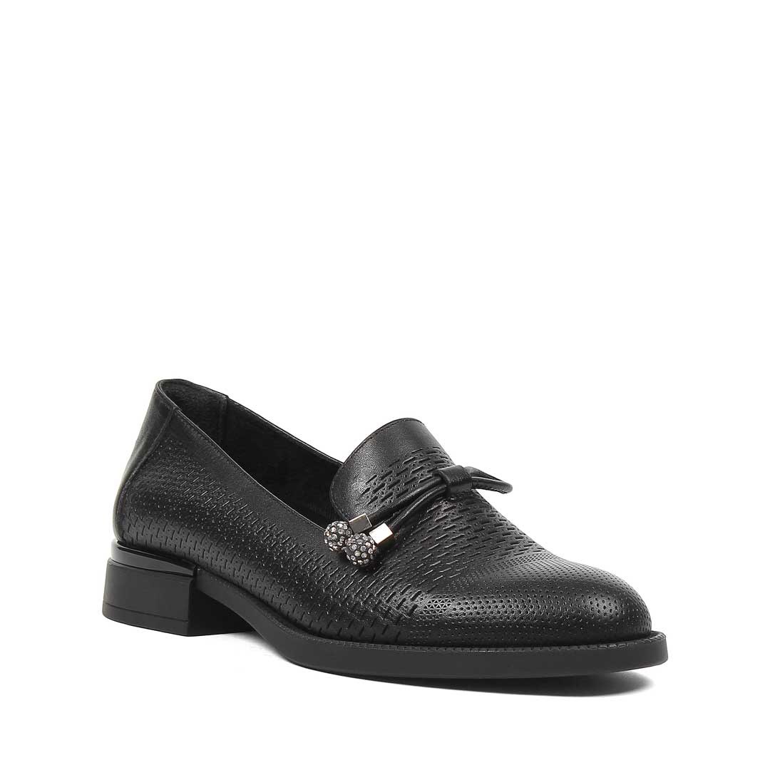 Kadın Siyah Tokalı Deri Loafer