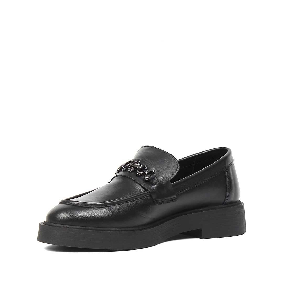 Kadın Siyah Tokalı Deri Loafer