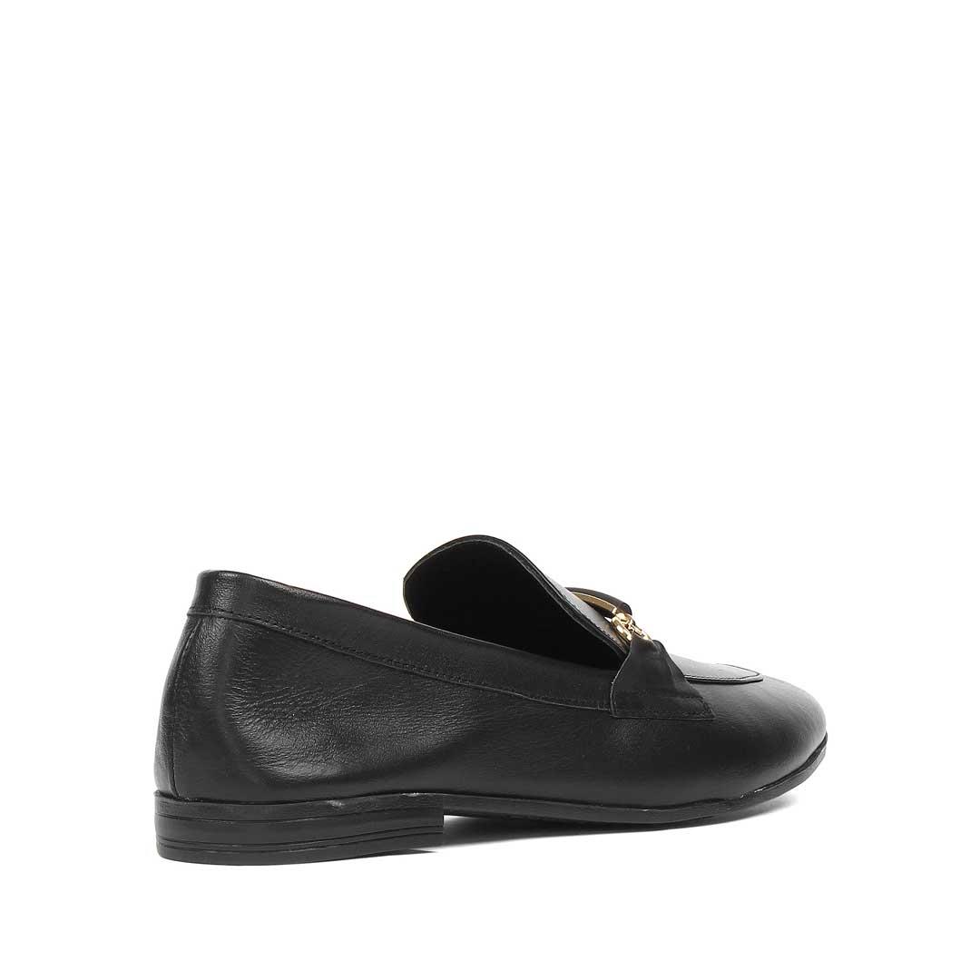 Kadın Siyah Tokalı Deri Loafer