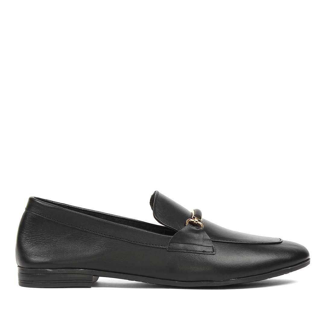 Kadın Siyah Tokalı Deri Loafer