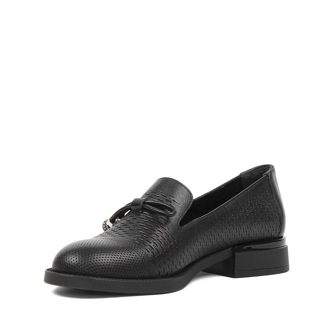 Kadın Siyah Tokalı Deri Loafer