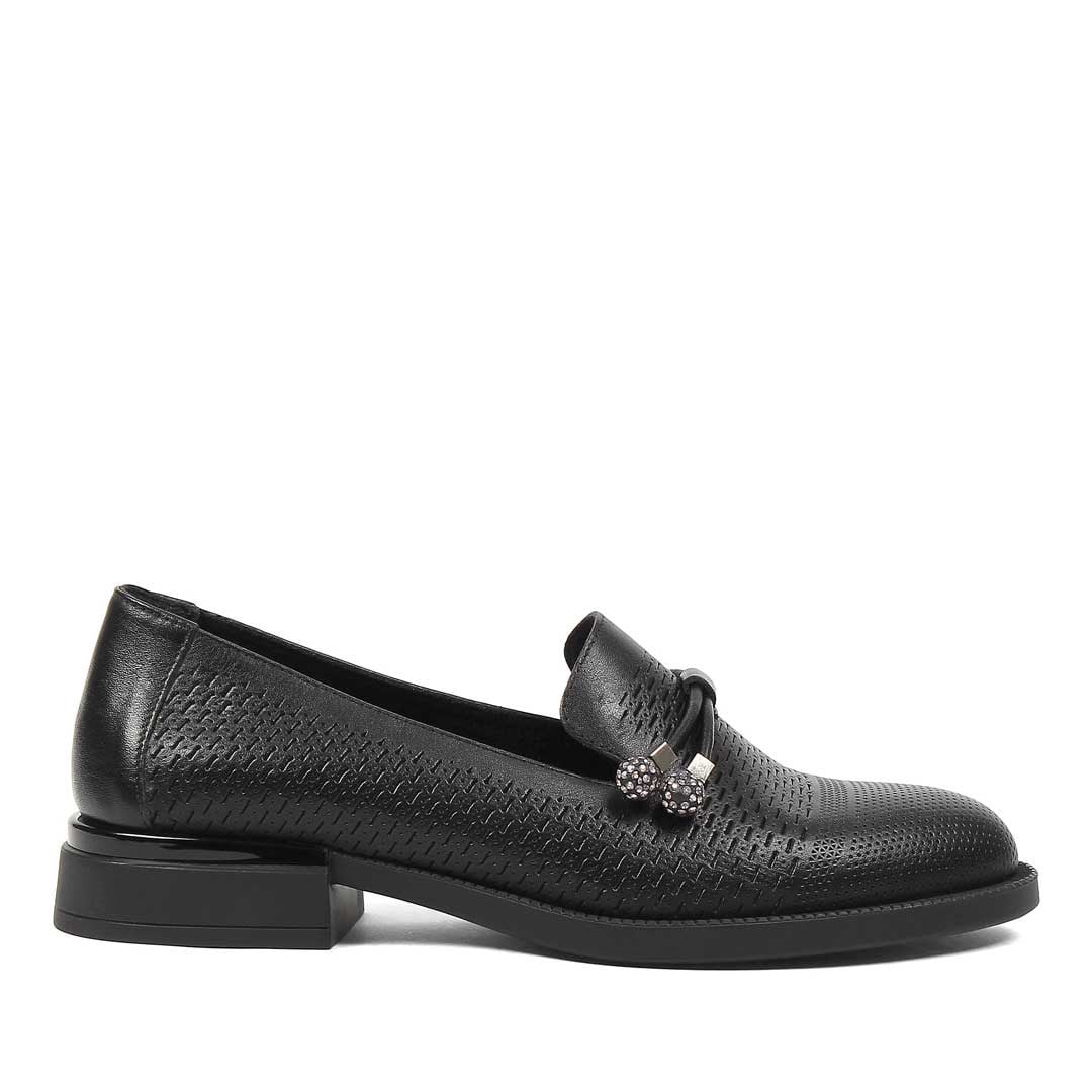 Kadın Siyah Tokalı Deri Loafer