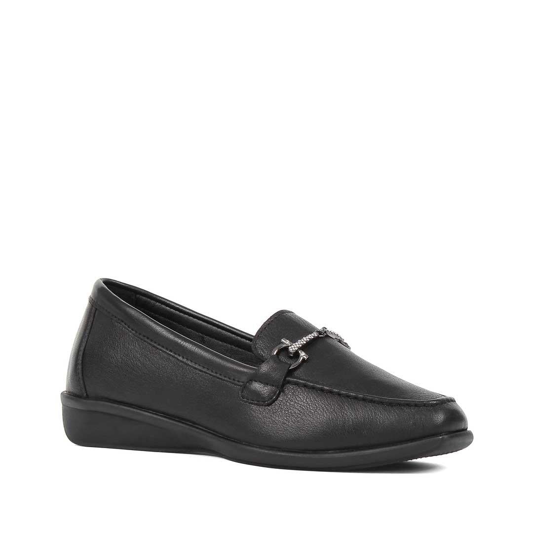 Kadın Siyah Tokalı Deri Loafer
