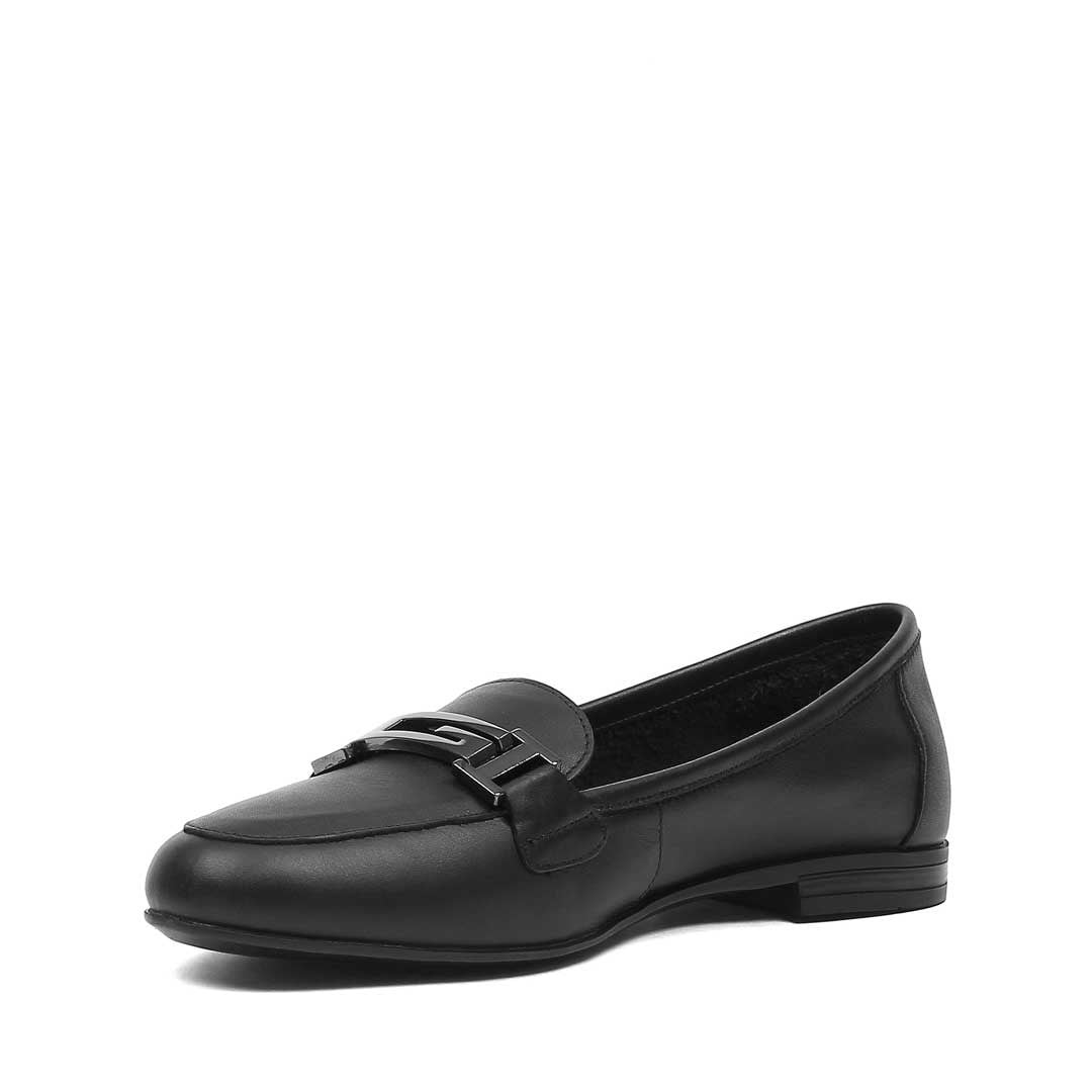 Kadın Siyah Tokalı Deri Loafer
