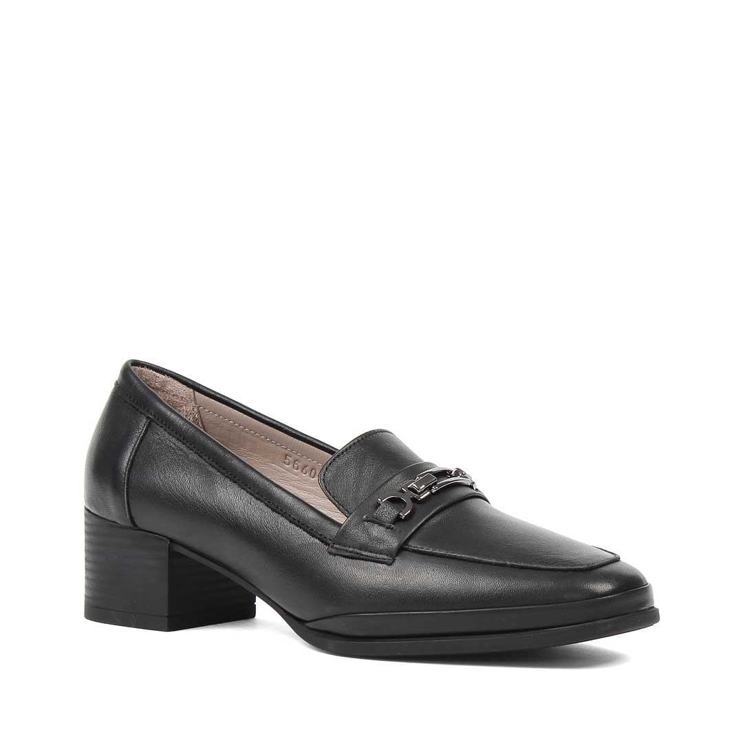 Kadın Siyah Tokalı Kalın Topuklu Deri Klasik Ayakkabı