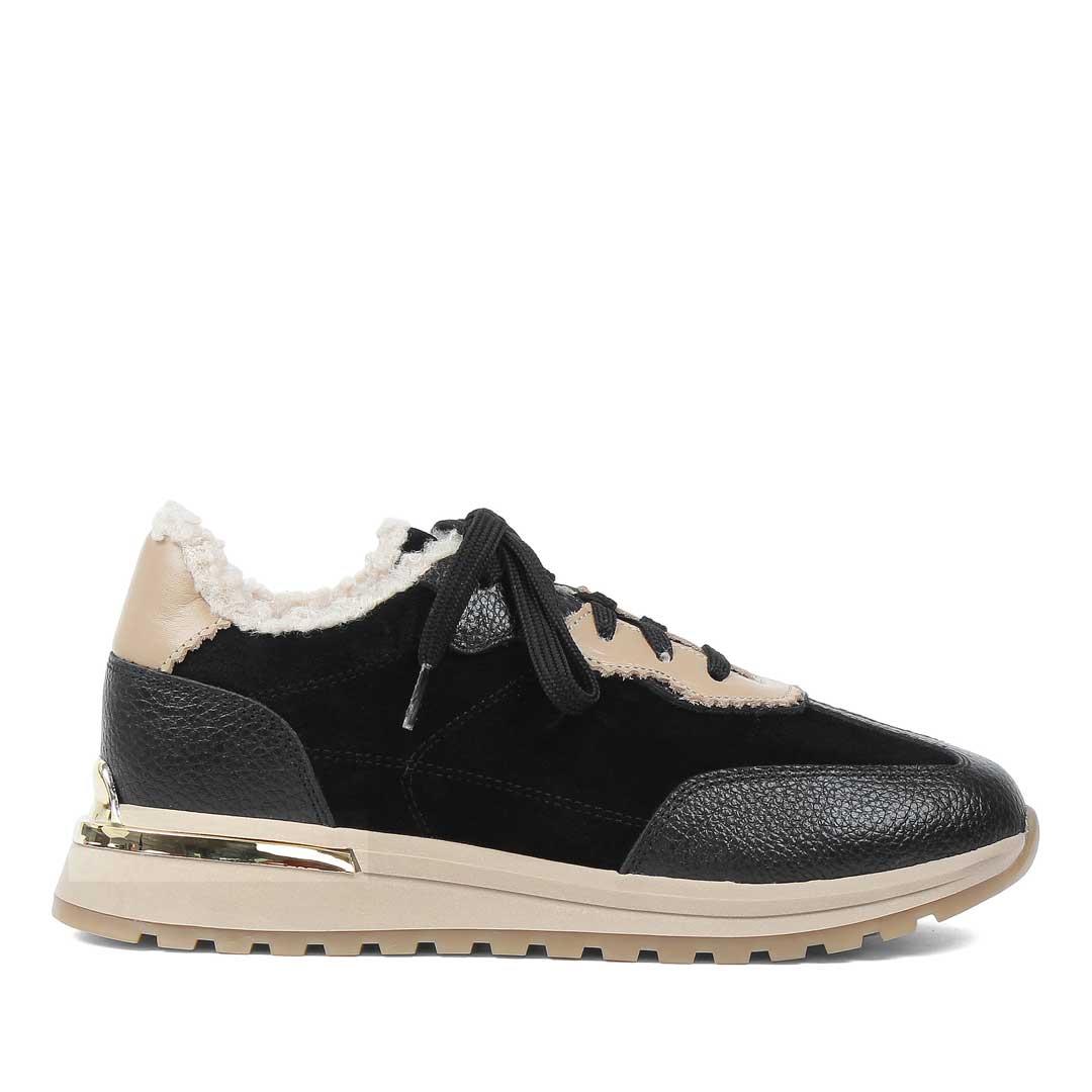 Kadın Siyah Vizon Bağcıklı Süet Deri Sneaker