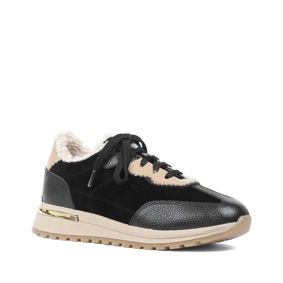 Kadın Siyah Vizon Bağcıklı Süet Deri Sneaker