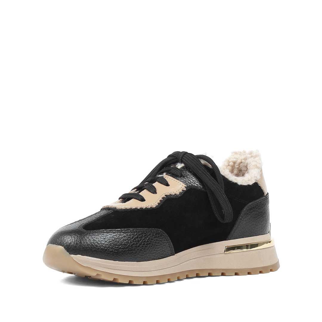 Kadın Siyah Vizon Bağcıklı Süet Deri Sneaker