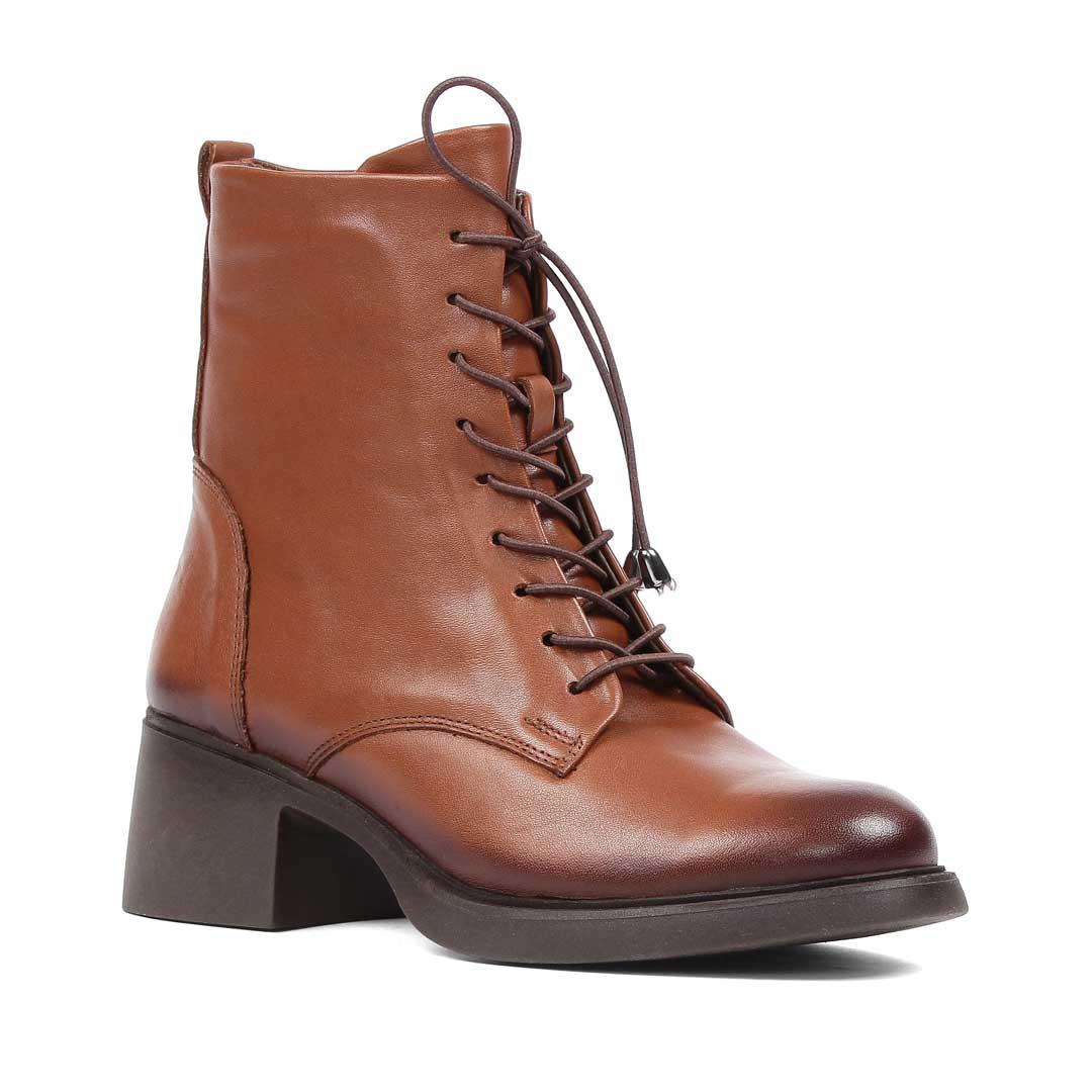 Kadın Taba Bağcıklı Fermuarlı Deri Bot