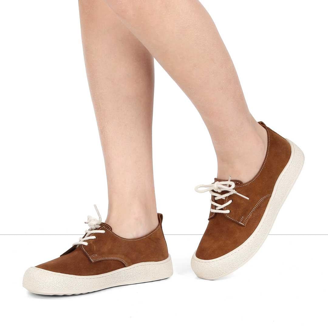 Kadın Taba Bağcıklı Kalın Tabanlı Süet Deri Ayakkabı