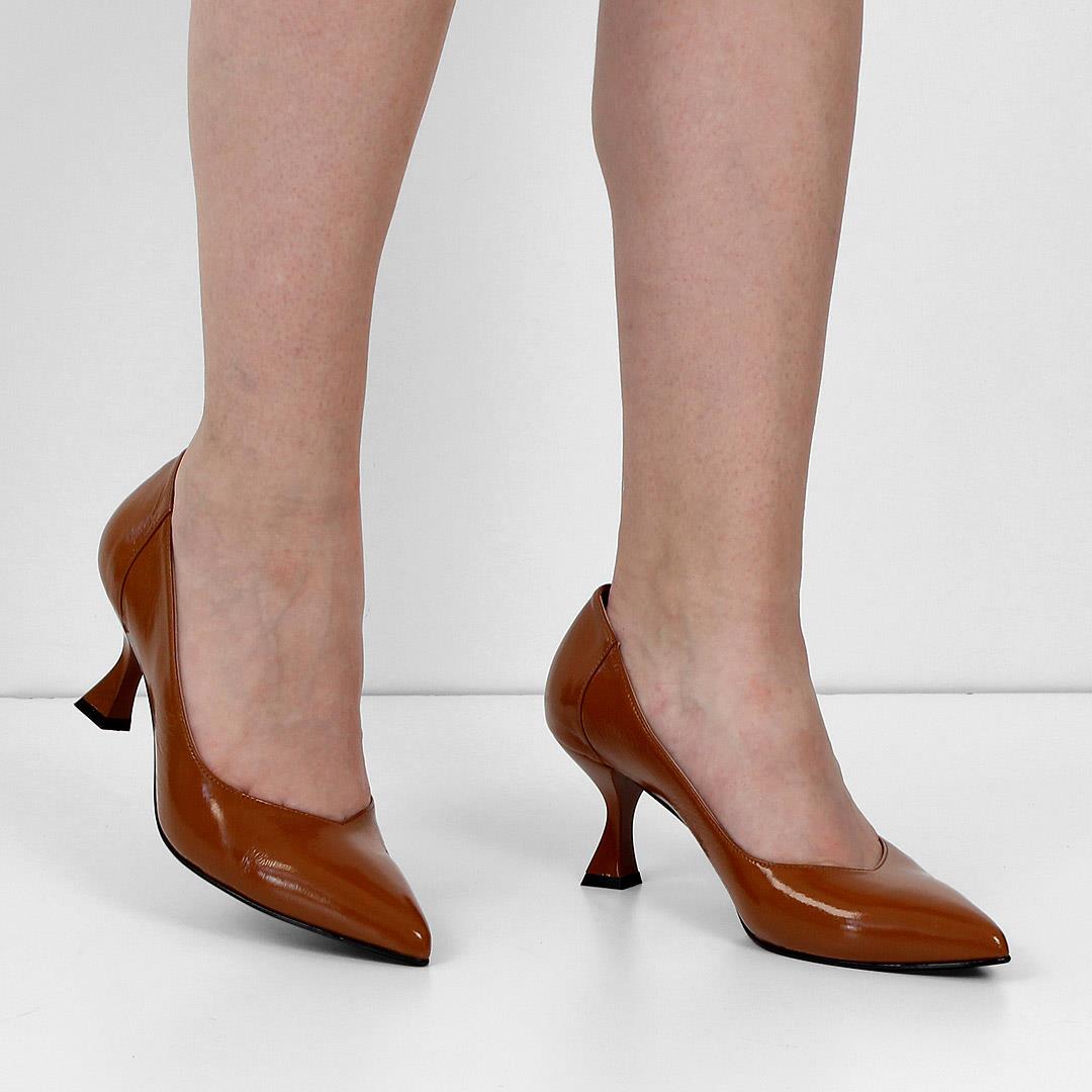 Kadın Taba İnce Topuklu Rugan Deri Stiletto