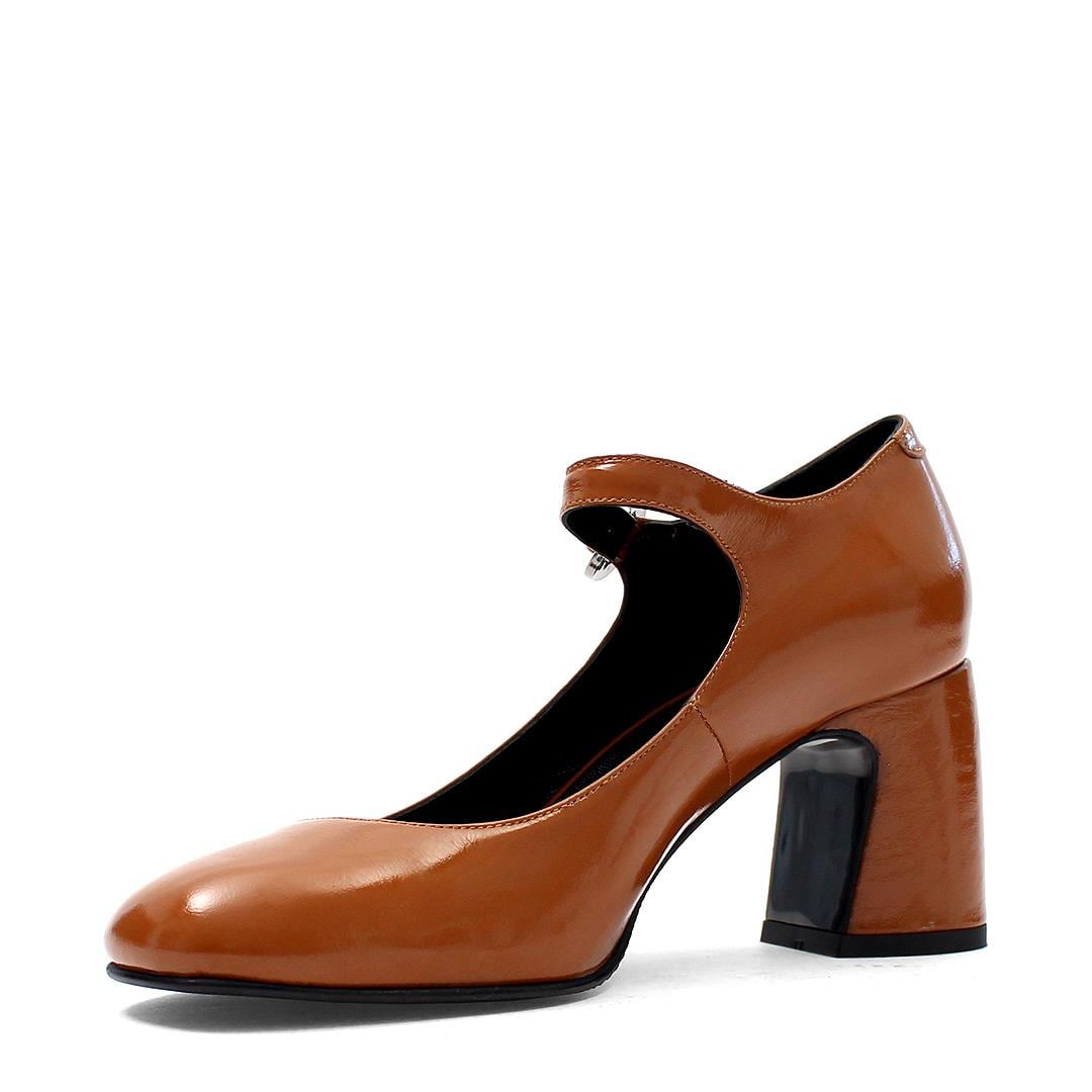 Kadın Taba Kalın Topuklu Rugan Deri Klasik Ayakkabı