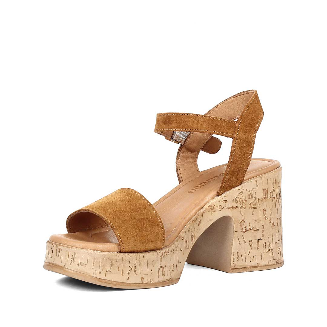 Kadın Taba Kalın Topuklu Süet Deri Sandalet
