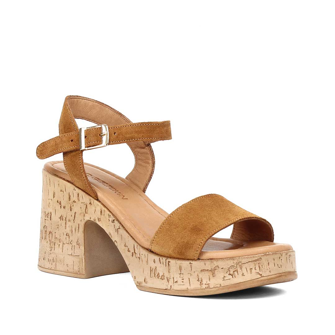 Kadın Taba Kalın Topuklu Süet Deri Sandalet