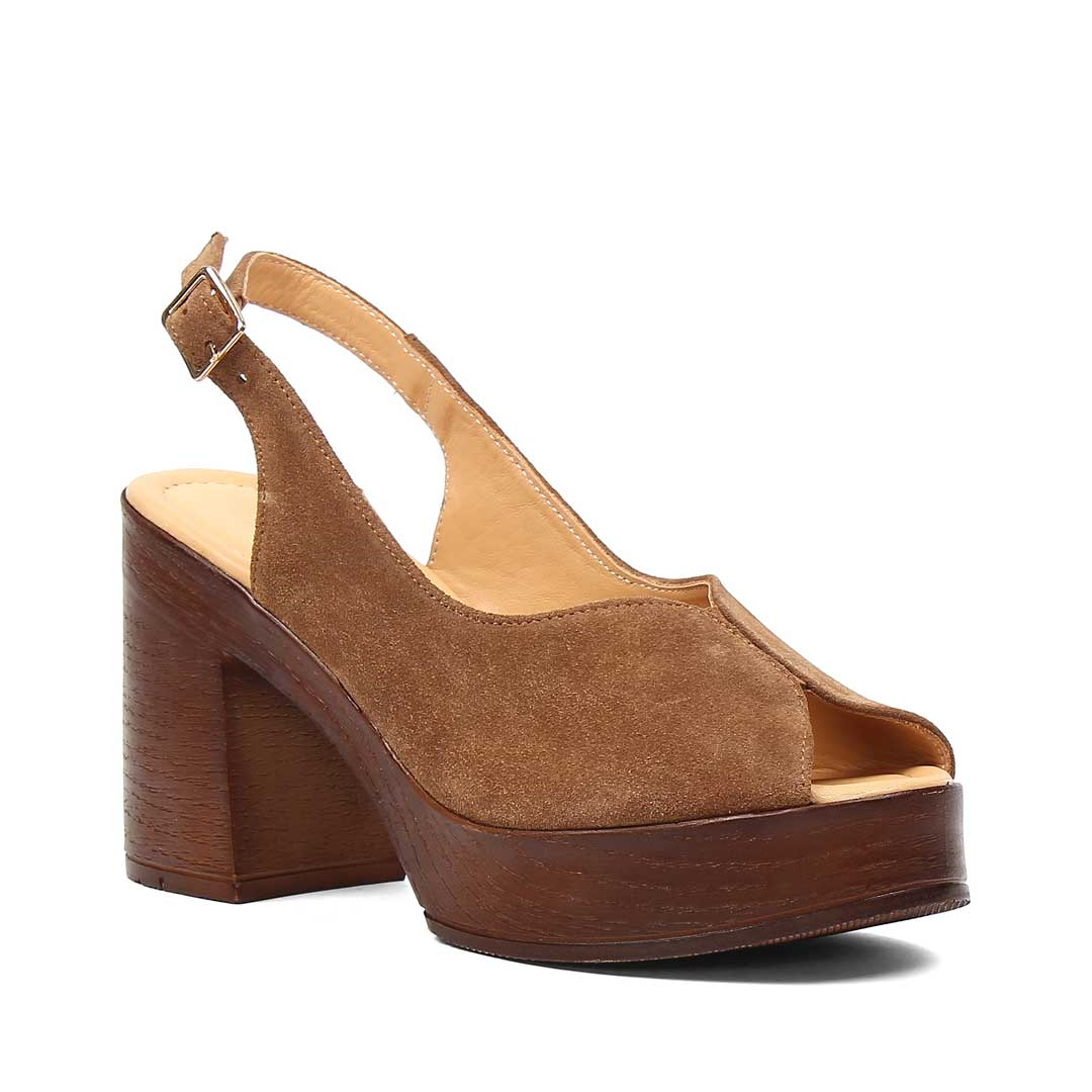 Kadın Taba Platform Topuklu Süet Deri Sandalet