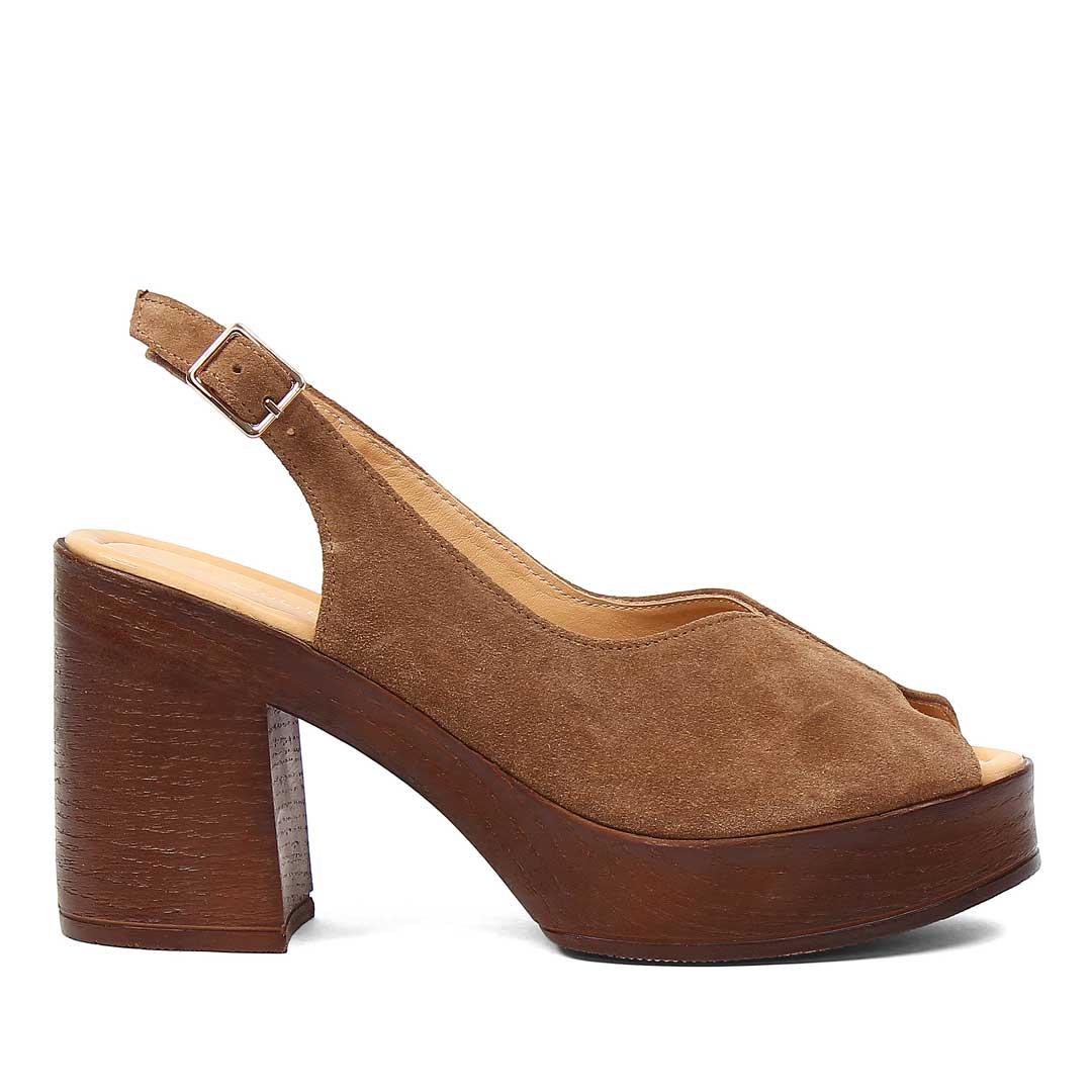 Kadın Taba Platform Topuklu Süet Deri Sandalet