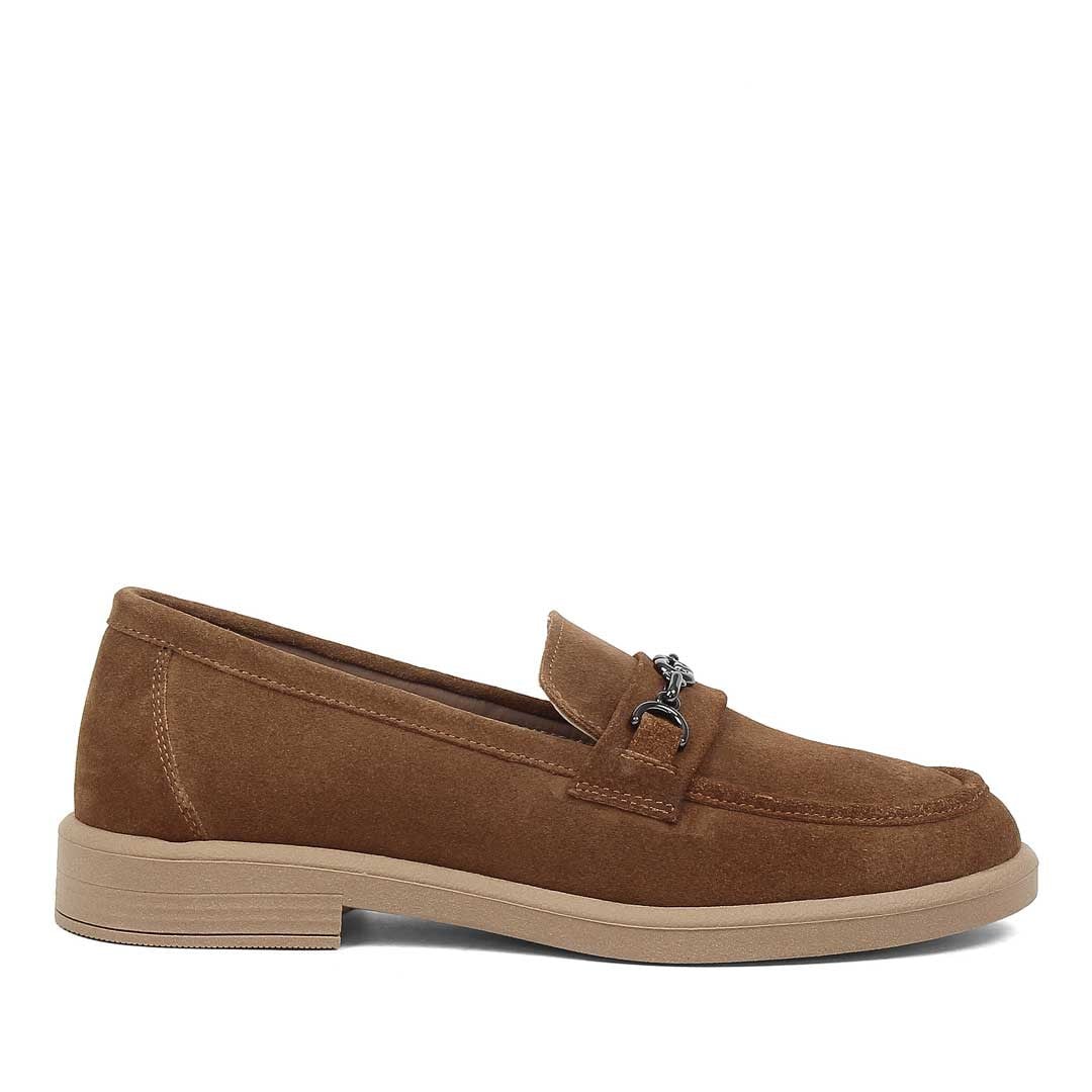 Kadın Taba Tokalı Süet Deri Loafer