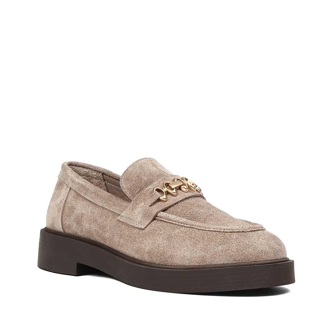 Kadın Vizon Tokalı Süet Deri Loafer