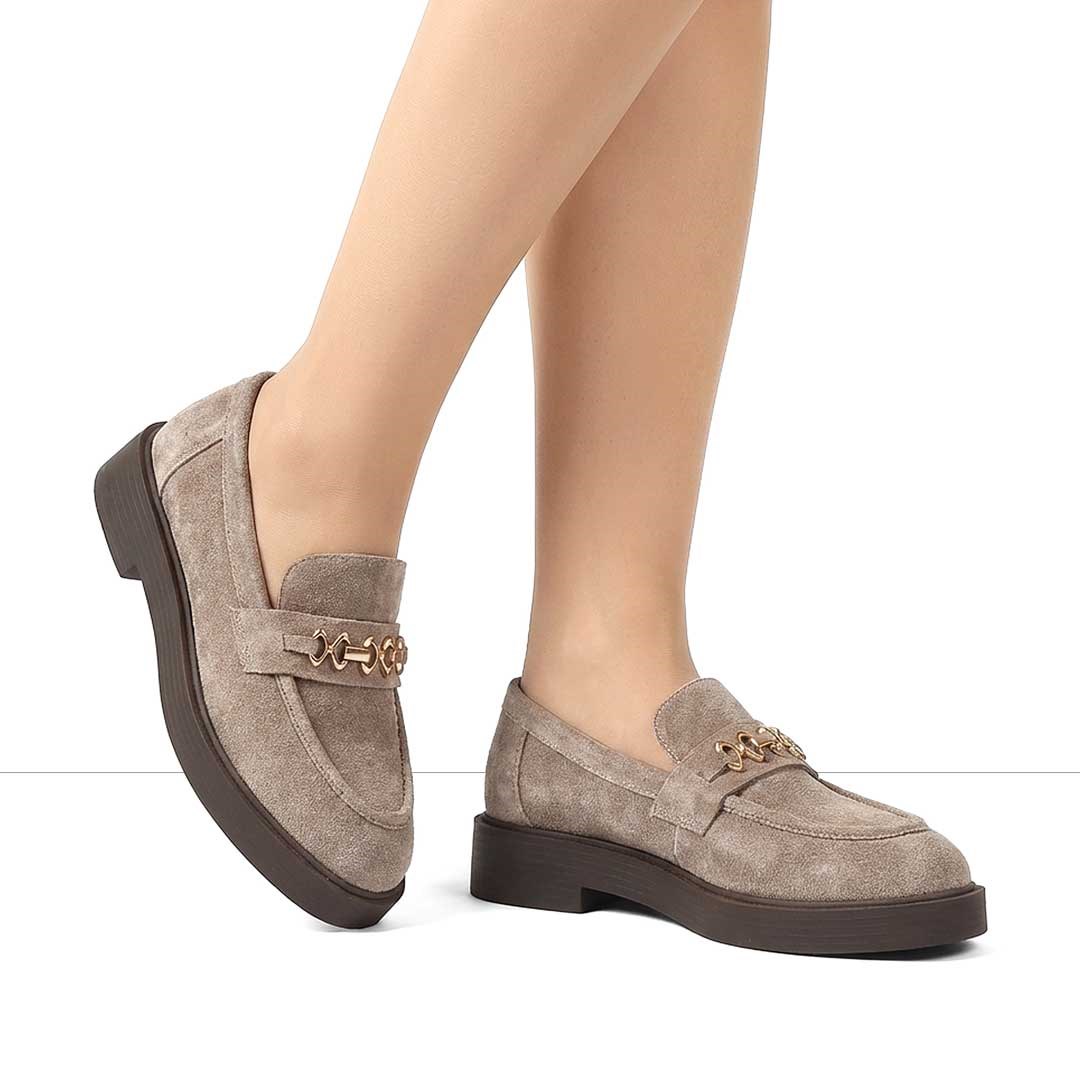 Kadın Vizon Tokalı Süet Deri Loafer