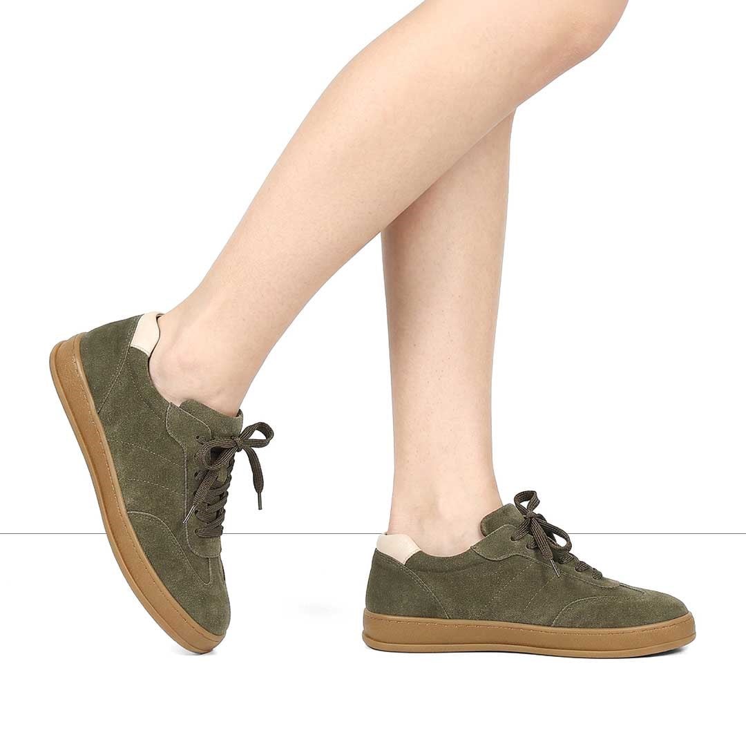 Kadın Yeşil Kalın Tabanlı Süet Deri Sneaker