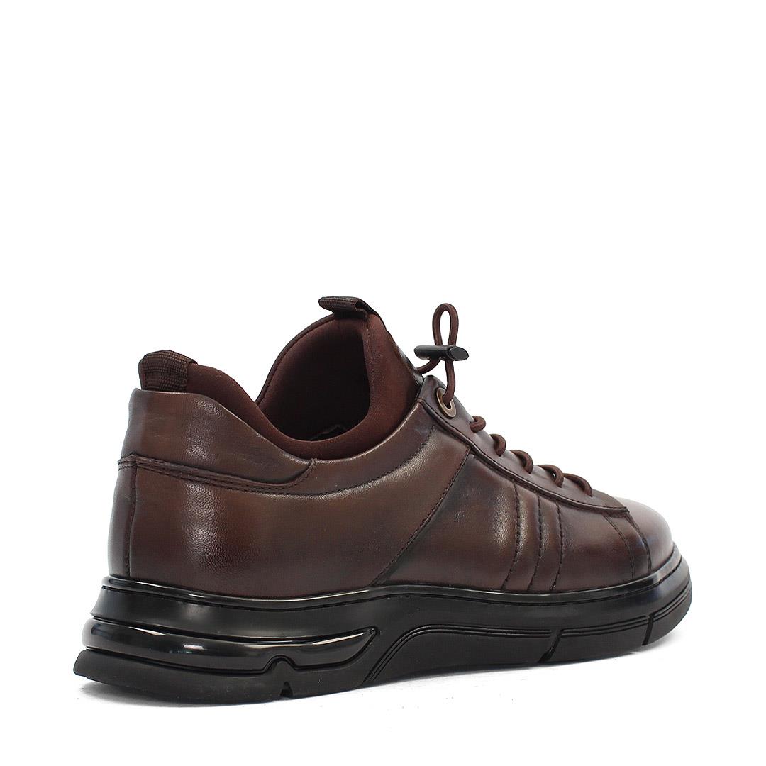 Erkek Kahverengi Bağcıklı Kalın Tabanlı Deri Sneaker