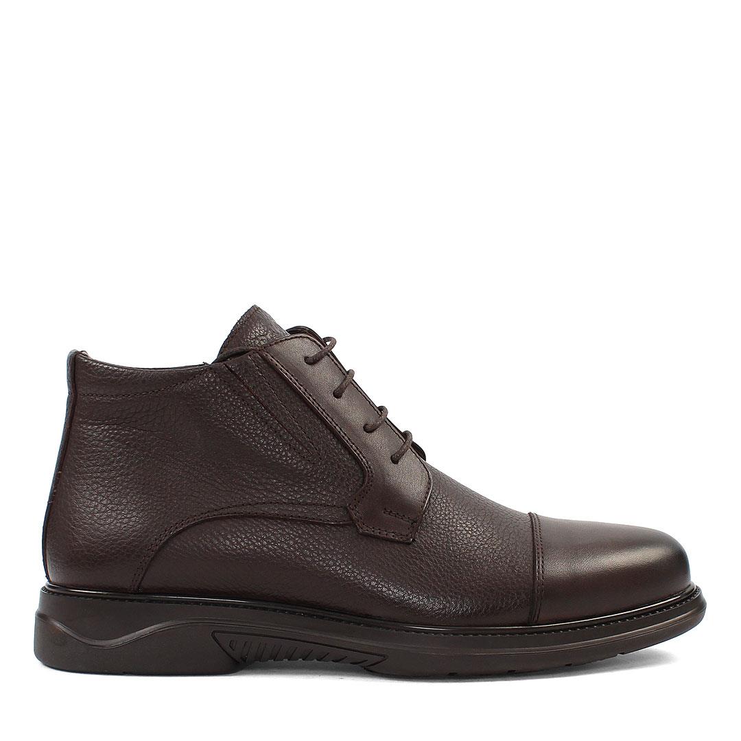 Erkek Kahverengi Bağcıklı Fermuarlı Deri Bot