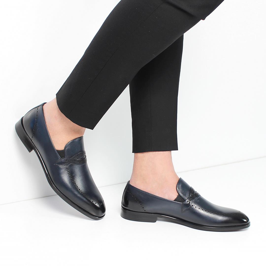 Erkek Lacivert Deri Loafer