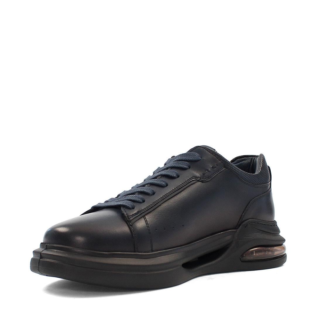 Erkek Lacivert Bağcıklı Kalın Tabanlı Deri Sneaker
