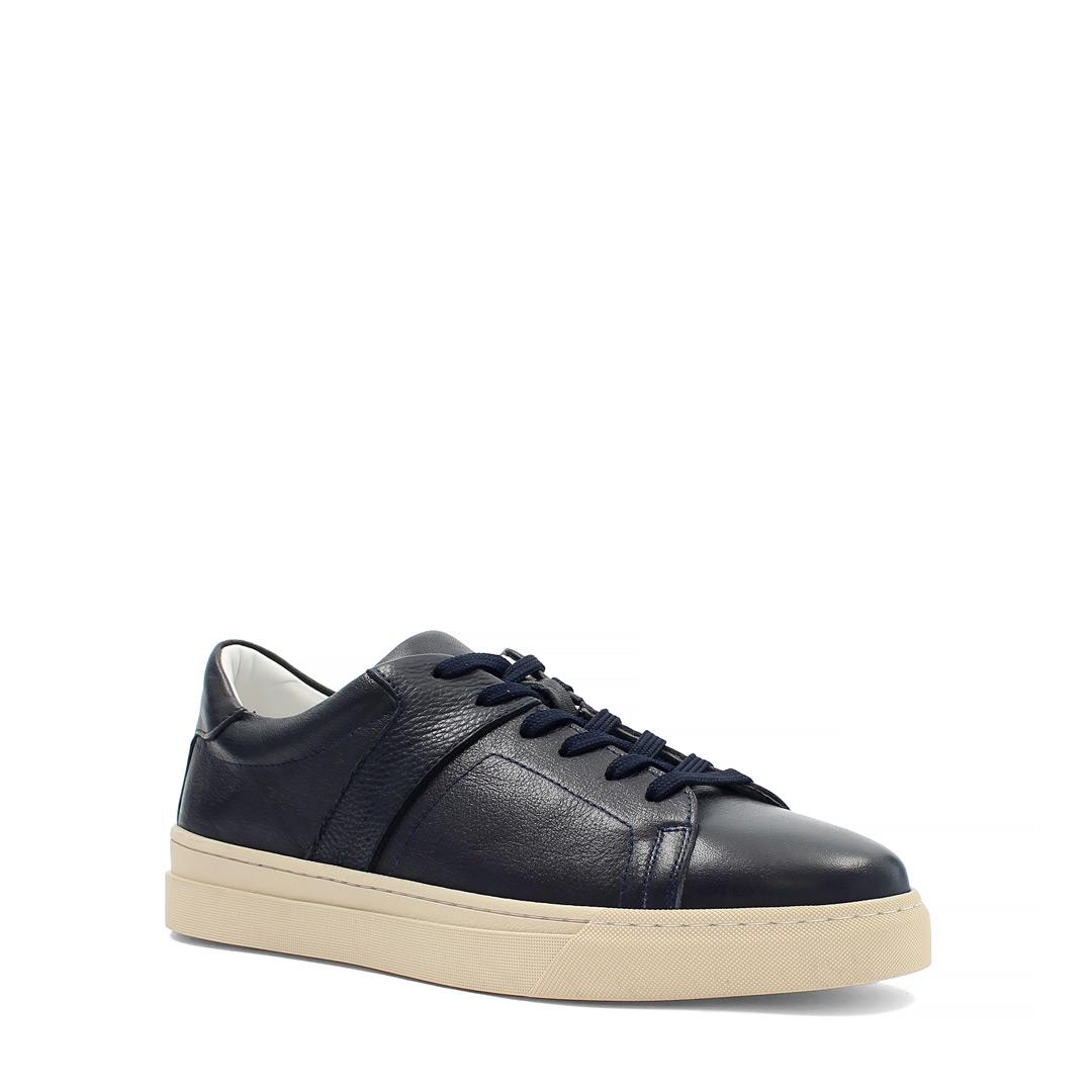 Erkek Lacivert Bağcıklı Kalın Tabanlı Deri Sneaker