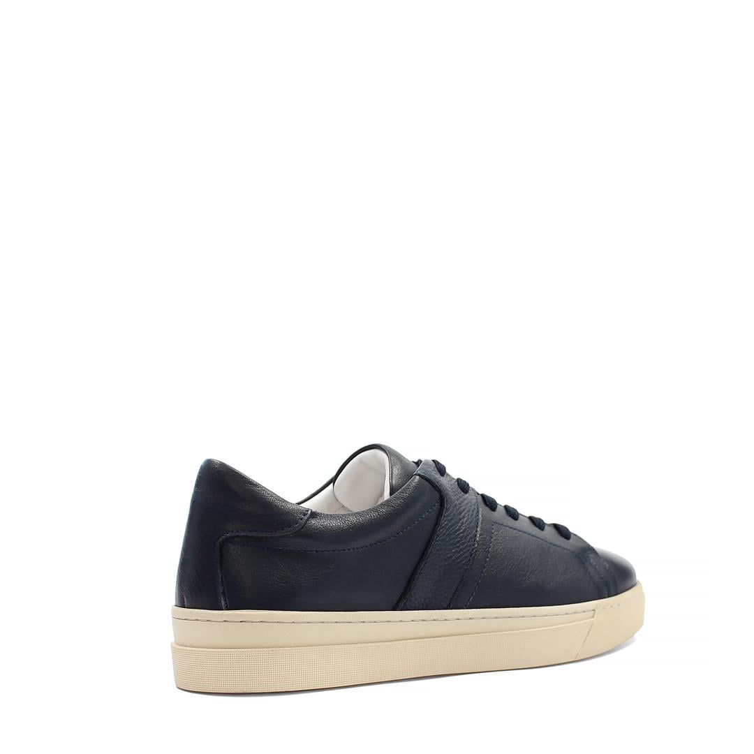 Erkek Lacivert Bağcıklı Kalın Tabanlı Deri Sneaker