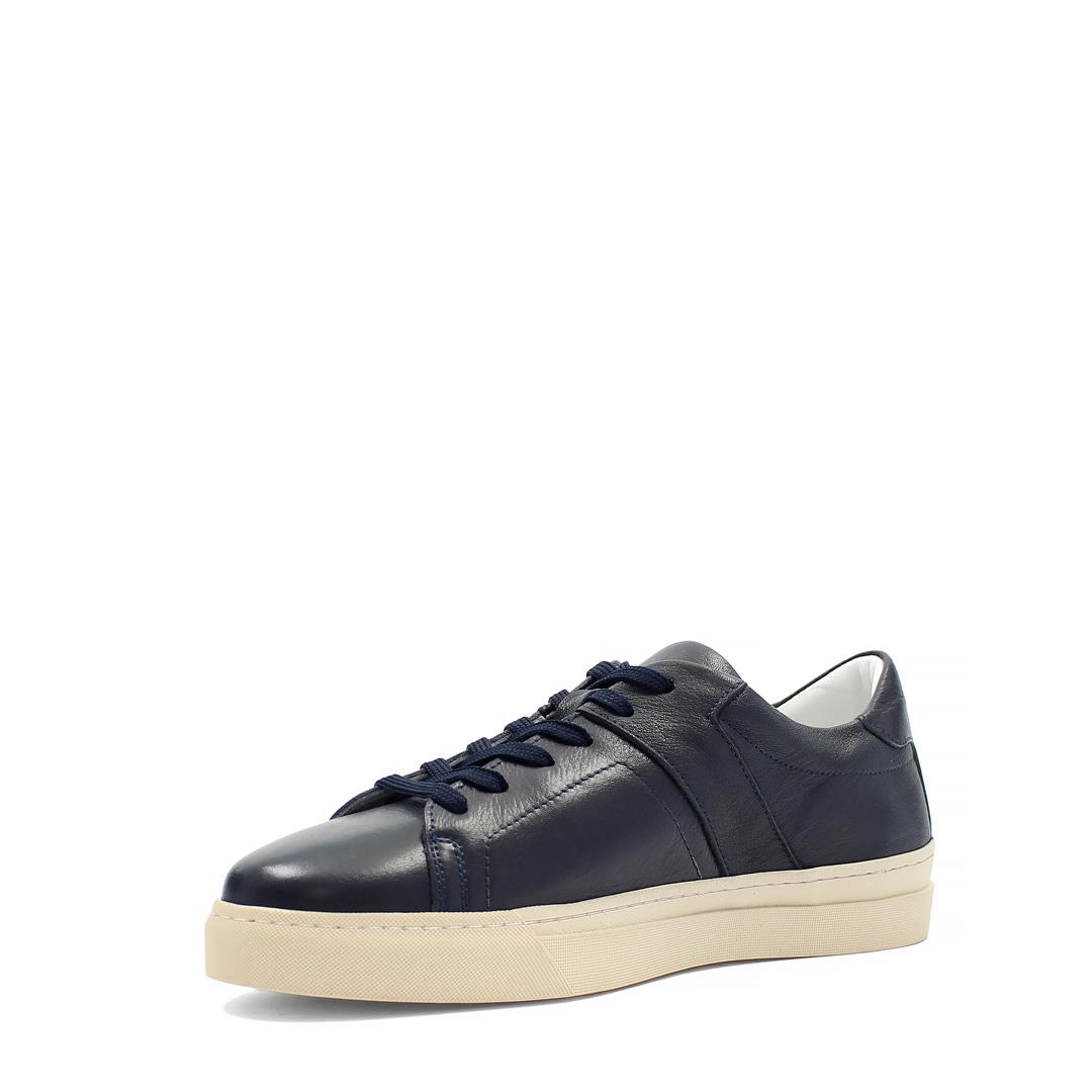 Erkek Lacivert Bağcıklı Kalın Tabanlı Deri Sneaker