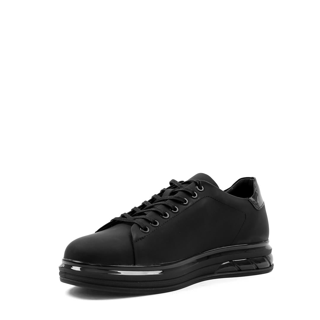 Erkek Siyah Bağcıklı Kalın Tabanlı Mat Deri Sneaker
