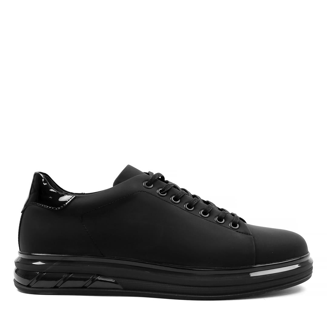 Erkek Siyah Bağcıklı Kalın Tabanlı Mat Deri Sneaker
