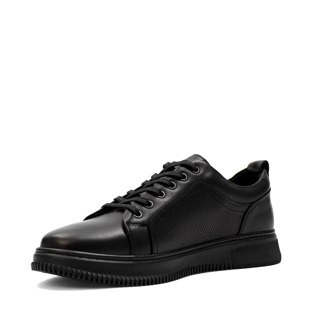Erkek Siyah Bağcıklı Baskılı Deri Sneaker