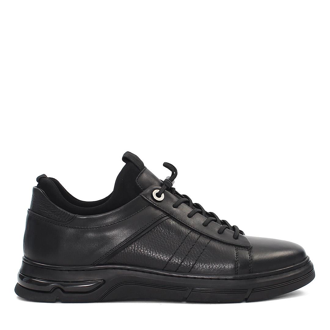Erkek Siyah Bağcıklı Kalın Tabanlı Deri Sneaker