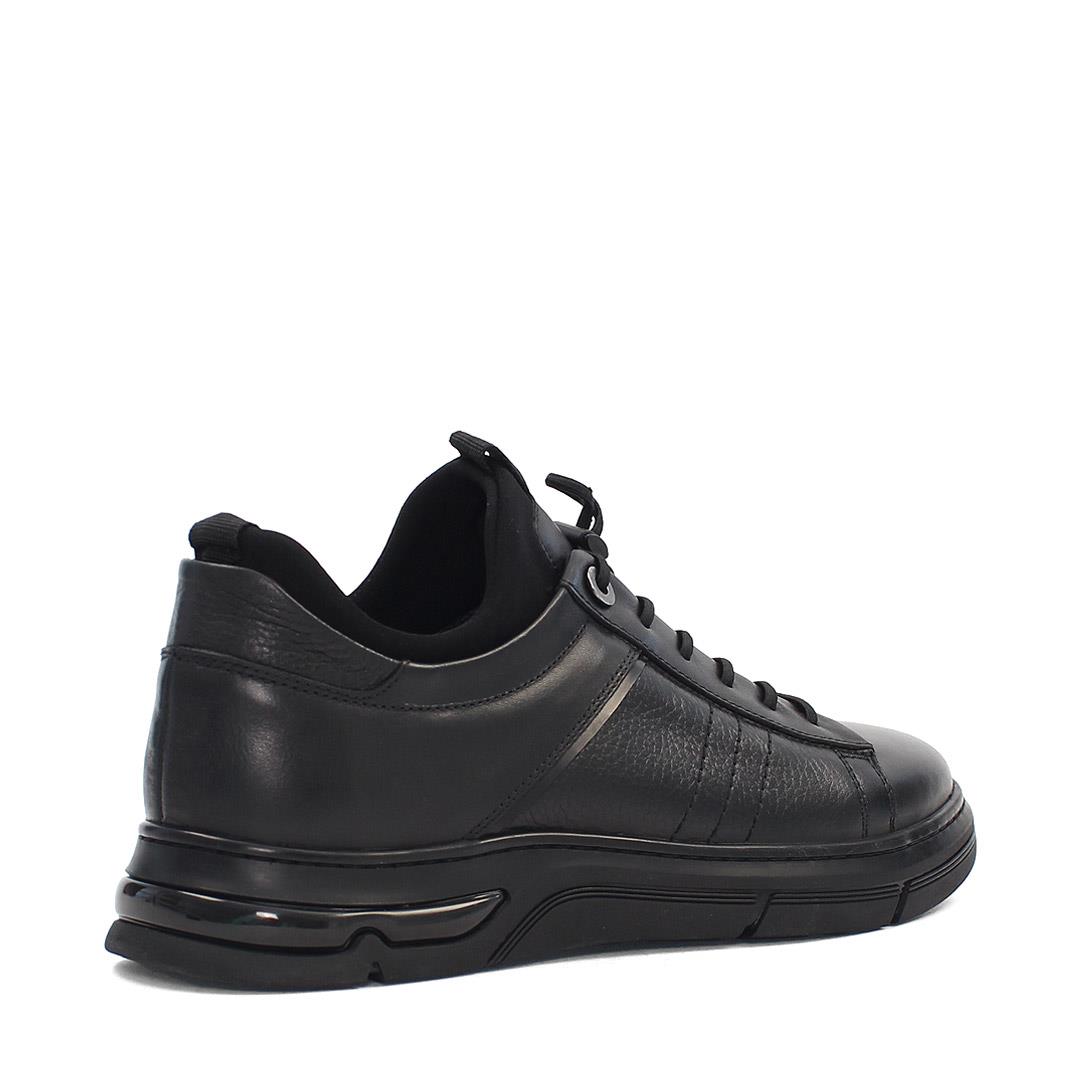 Erkek Siyah Bağcıklı Kalın Tabanlı Deri Sneaker