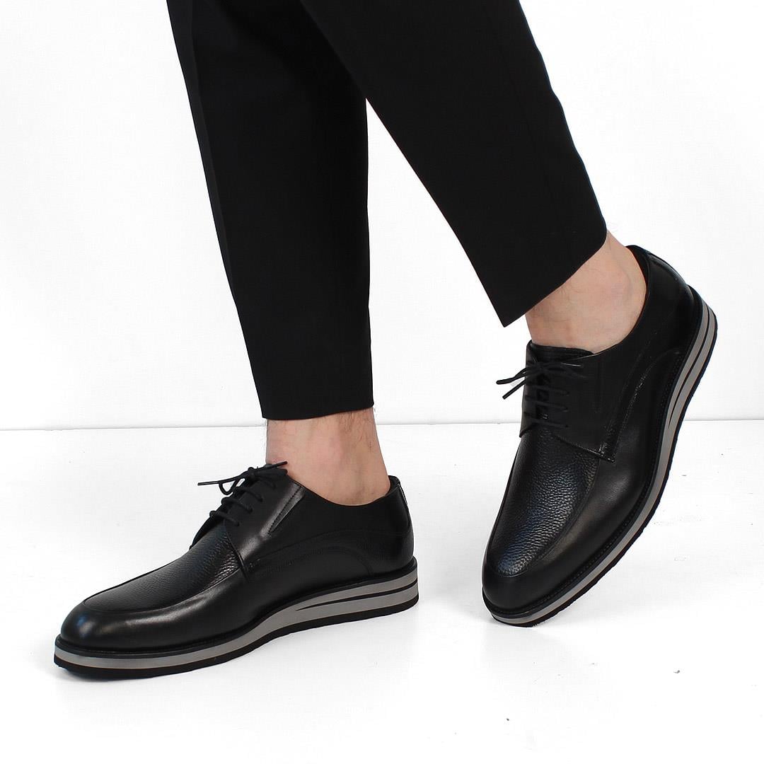 Erkek Siyah Bağcıklı Deri Ayakkabı