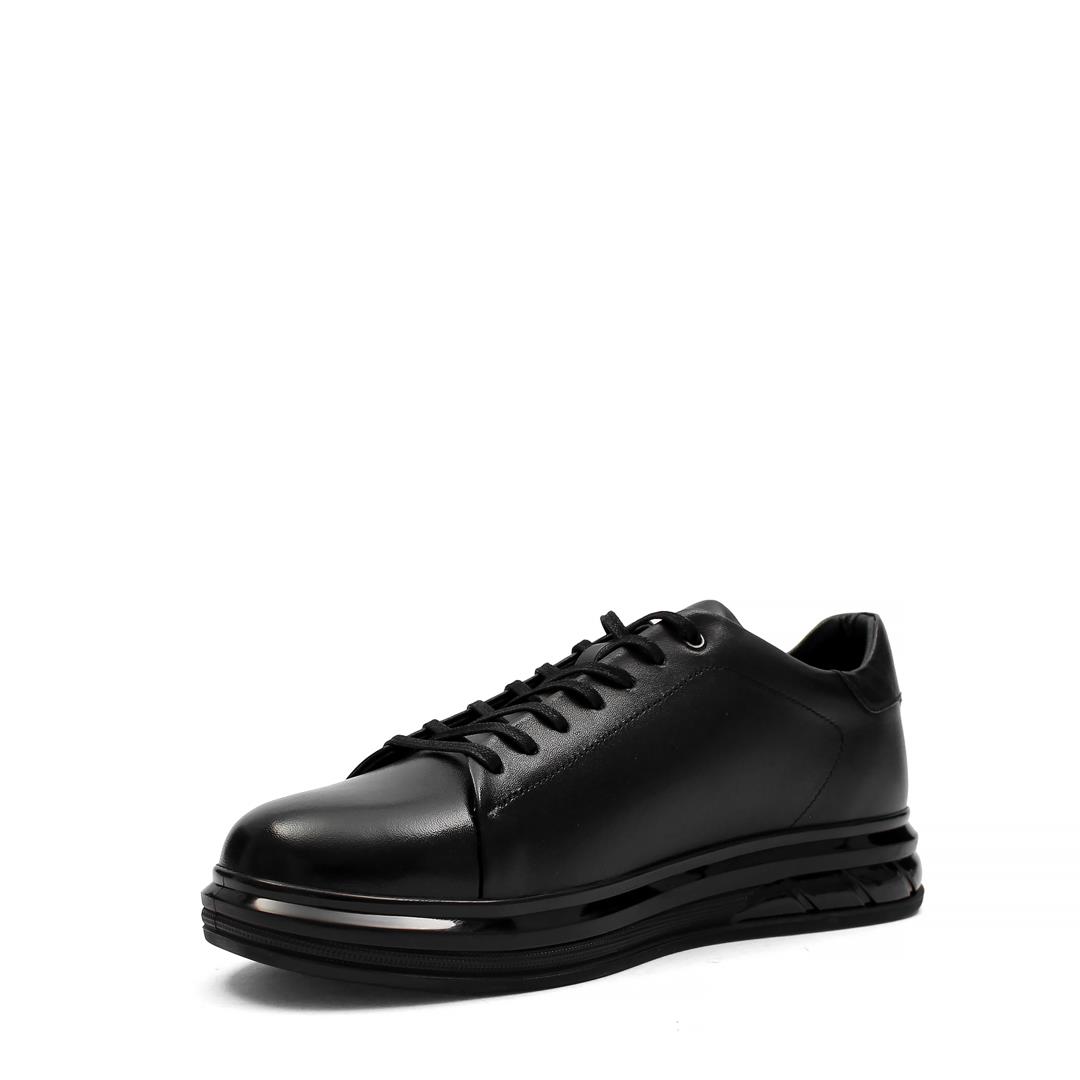 Erkek Siyah Bağcıklı Kalın Tabanlı Deri Sneaker