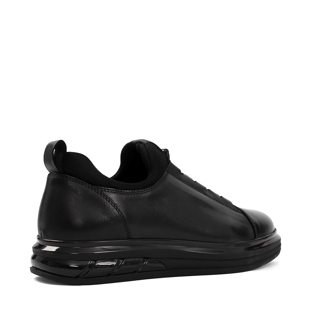 Erkek Siyah Kalın Tabanlı Deri Sneaker