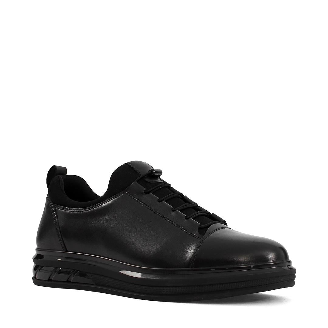 Erkek Siyah Kalın Tabanlı Deri Sneaker