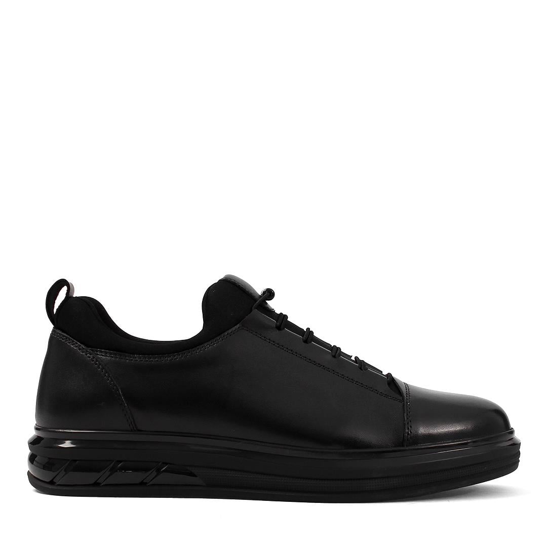 Erkek Siyah Kalın Tabanlı Deri Sneaker