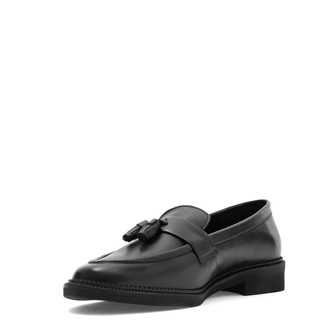 Kadın Siyah Püsküllü Deri Loafer