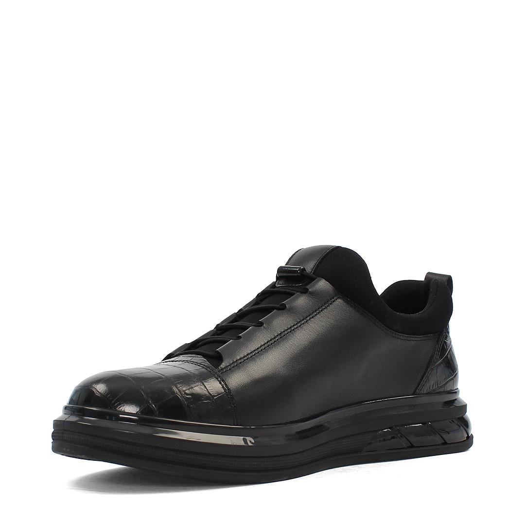 Erkek Siyah Kalın Tabanlı Kroko Deri Sneaker